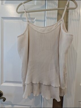 Source Unknown Light Cream Pleated Layered Spaghetti Strap Cami
